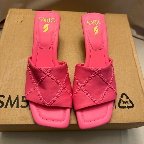 Franco sarto Barbiecore Pink square toe Slide Sandals quilted leather girly - Picture 1 of 10